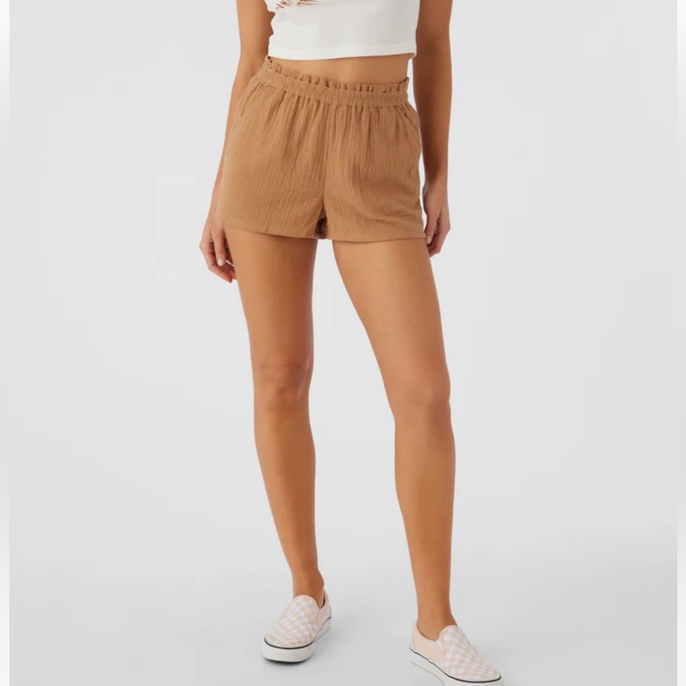 O'Neill Tan Cotton Crinkle Beach Shorts